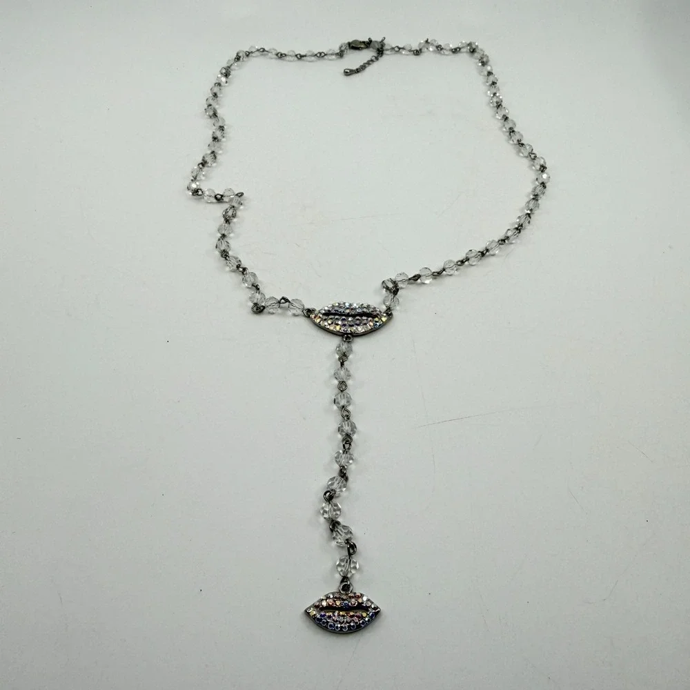 Y2K Crystal Lips Y-Necklace Sparkling Rhinestone Statement Jewelry Coquette Chic
